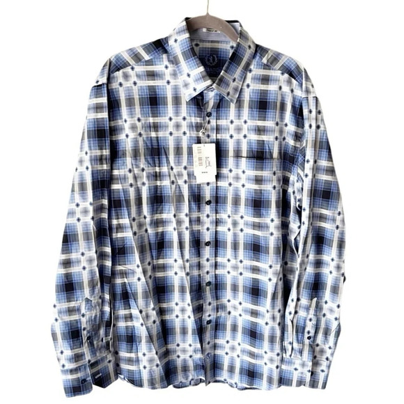 BUGATCHI Geometric Button Down Shirt in Blue & White XL NWT #149 - Picture 1 of 11